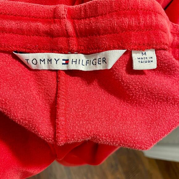 Vintage Tommy Hilfiger Red Velour Track Pants Drawstring Straight Leg ; Medium - Picture 6 of 9